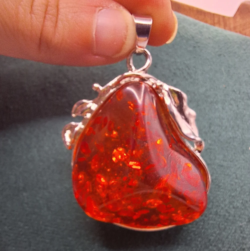 Amber-Style Pendant | Baltic Amber Look | Silver Plated | Handmade in India - Picture 4 of 8